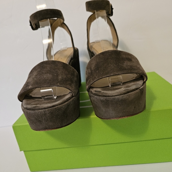 Splendid Sage/Army green suede platform wedge Sandals w/ankle strap.  Size 7.5 - Picture 4 of 15